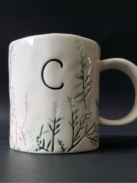 Anthropologie Other - Anthropologie DAGNY Monogram Initial Letter C Textured Botanical Ceramic Mug
